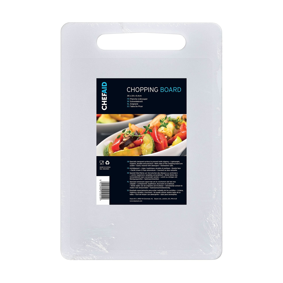 chef Aid White Poly chopping Board, multipurpose anti-slip surface, easy clean and dishwasher safe with handle, 35 x 25cm, Other colour options availa