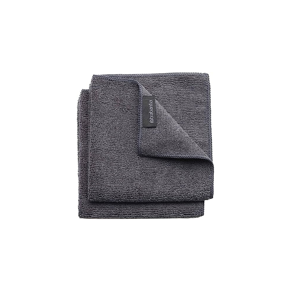 Brabantia 118029 Microfibre Cleaning Cloths (x 2), Machine Washable, Dark Grey