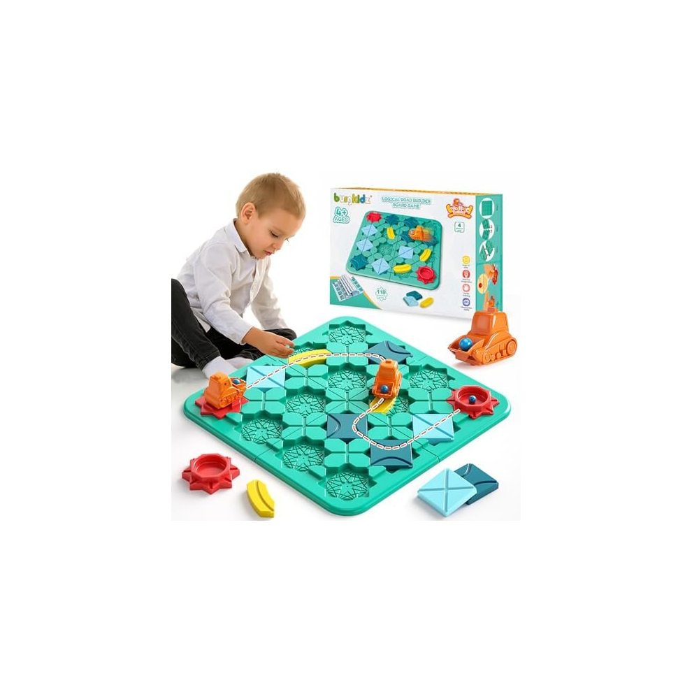 burgkidz Logical Road Builder Game for Kids, Puzzle Track Building Car Road Maze Board Games with Marble Balls, Enhancing Children's Logic STEM Brain