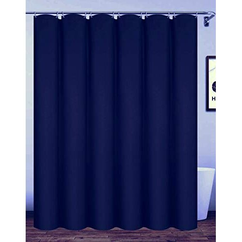 Homehold 180x200cm Navy Blue Bathroom Curtain With Hooks, Extra Long Polyester Waterproof Shower Curtain