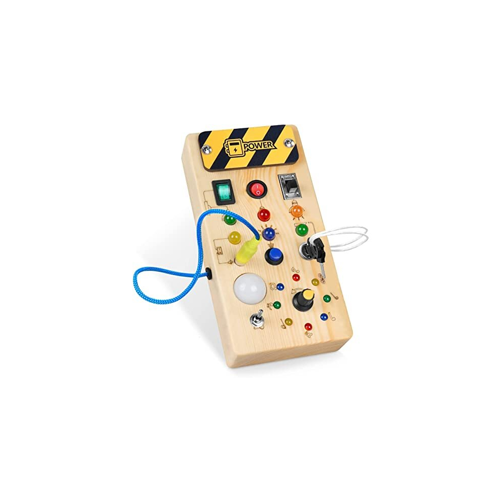 Montessori Busy Board with LED Light Switch Wooden Busy Board for 1-3 Year Olds Educational Activities Toddler Travel Toys Montessori Baby Toys Baby