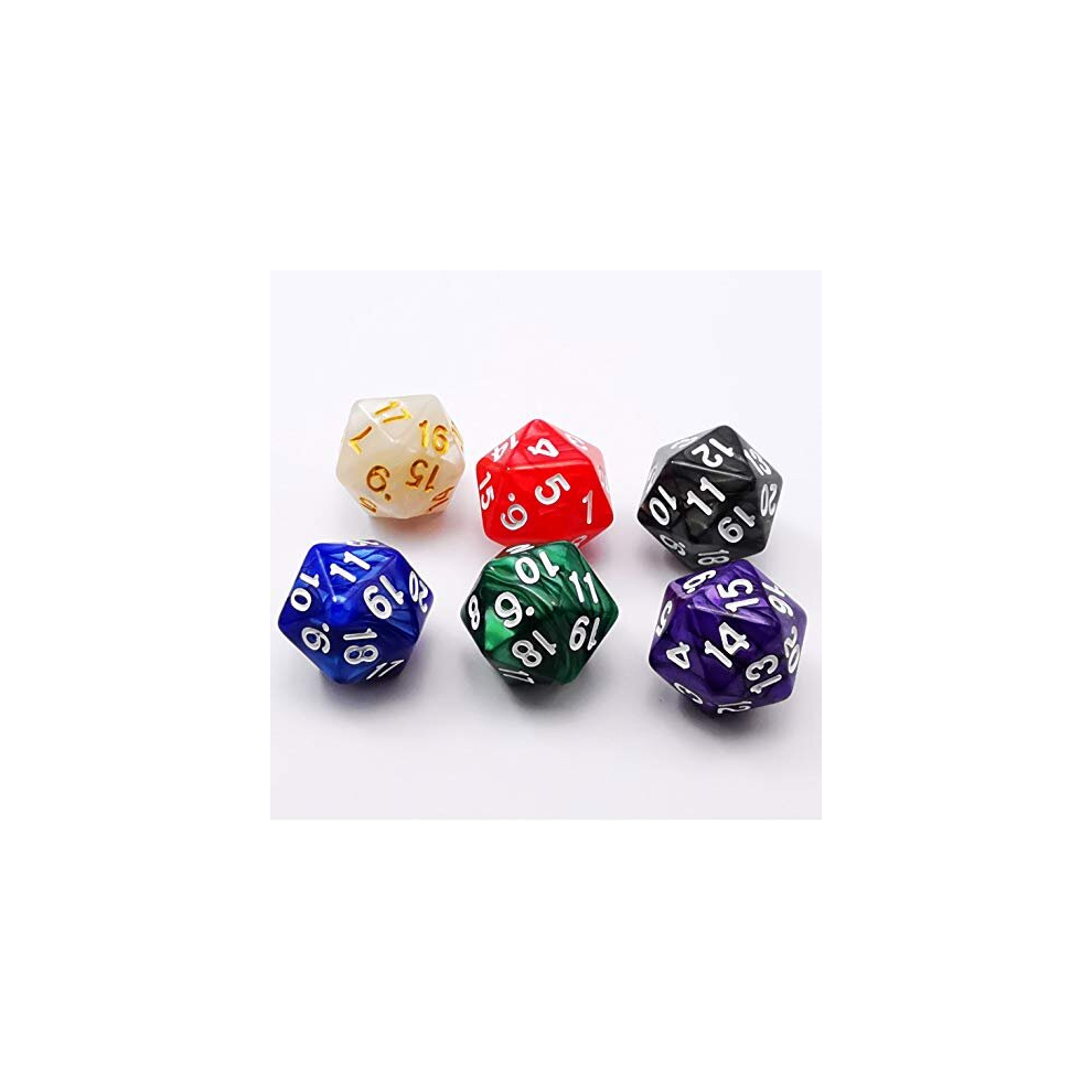 Bescon D20 Spindown Dice 22MM, Assorted Marble Colors 6pcs Set