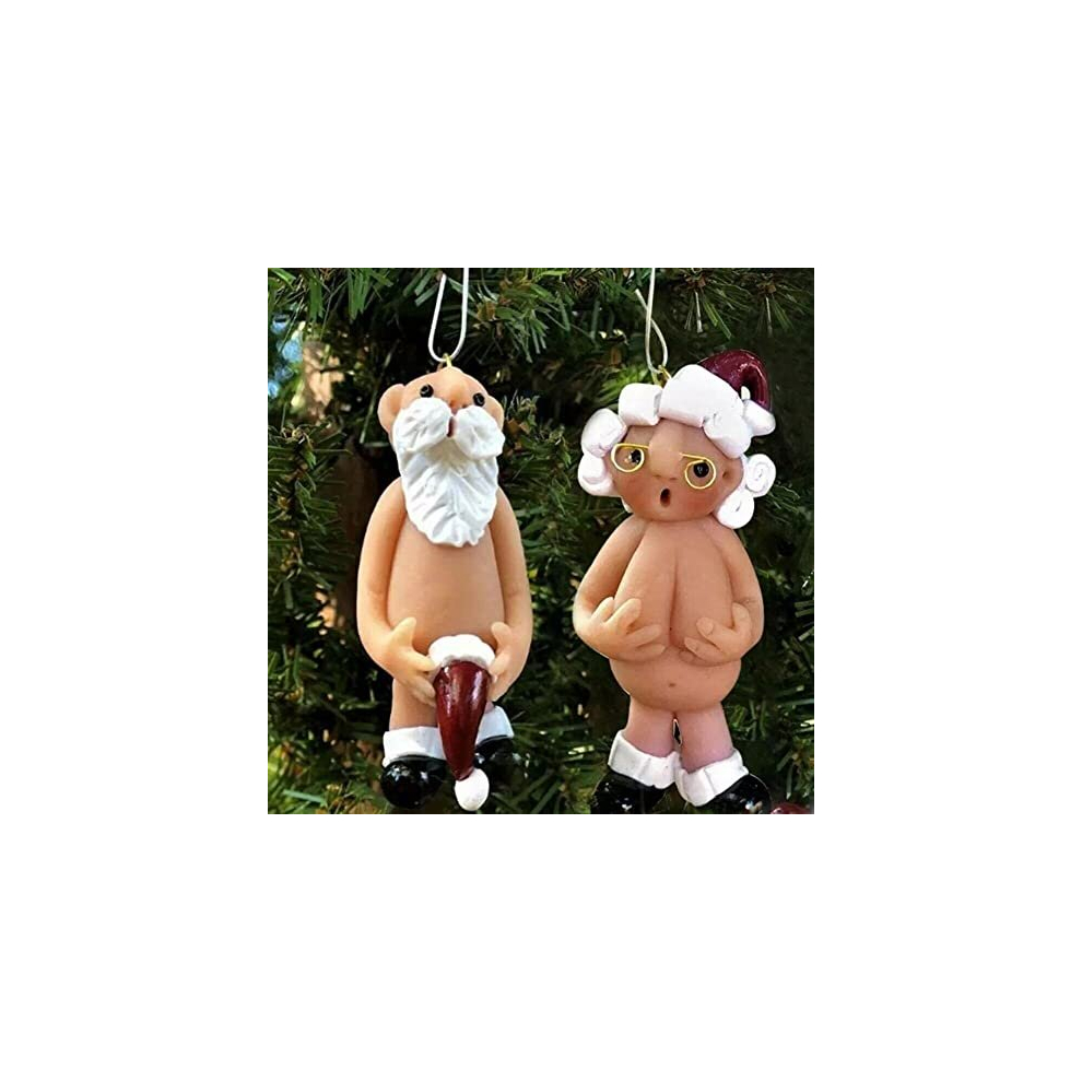 Persepolis 2 Piece SET 8CM Christmas Decorations Naughty Santa Ornament Christmas Tree Hanging Ornaments Naked Santa Funny Xmas Party Decor Secret