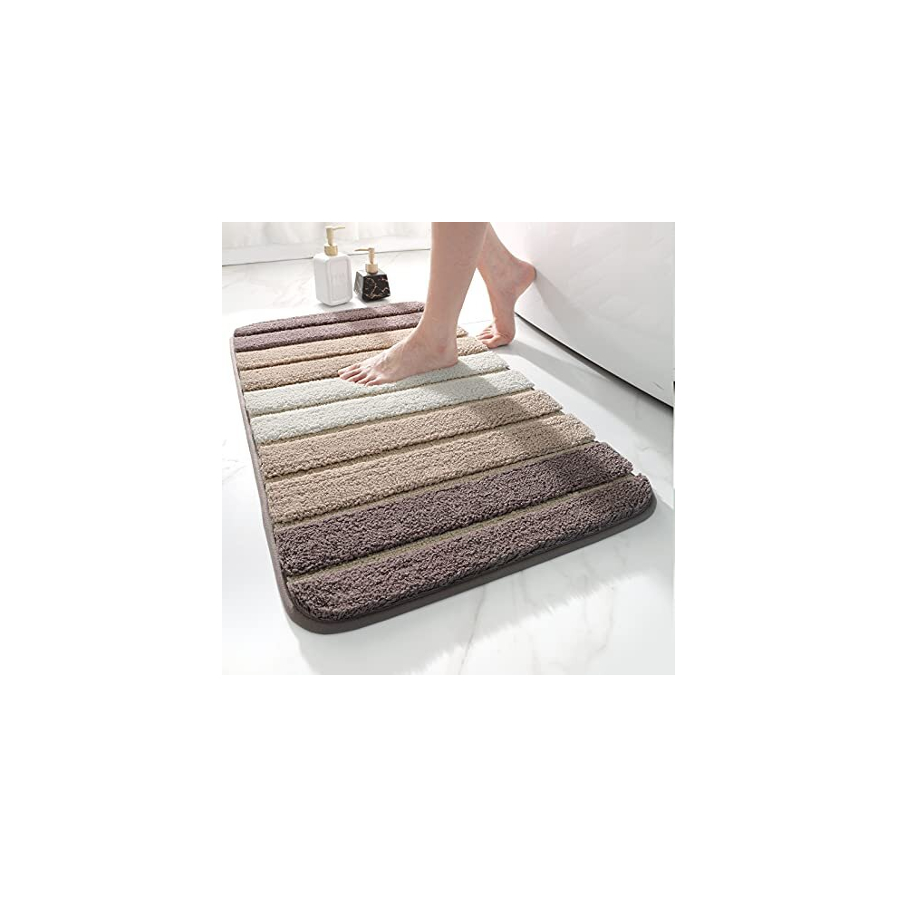 DEXI Bath Mat 50 x 80 cm Non-Slip Bathroom Mat Super Absorbent Water, Machine-Washable, Microfiber Absorbent Bathroom Floor Mat, Beige