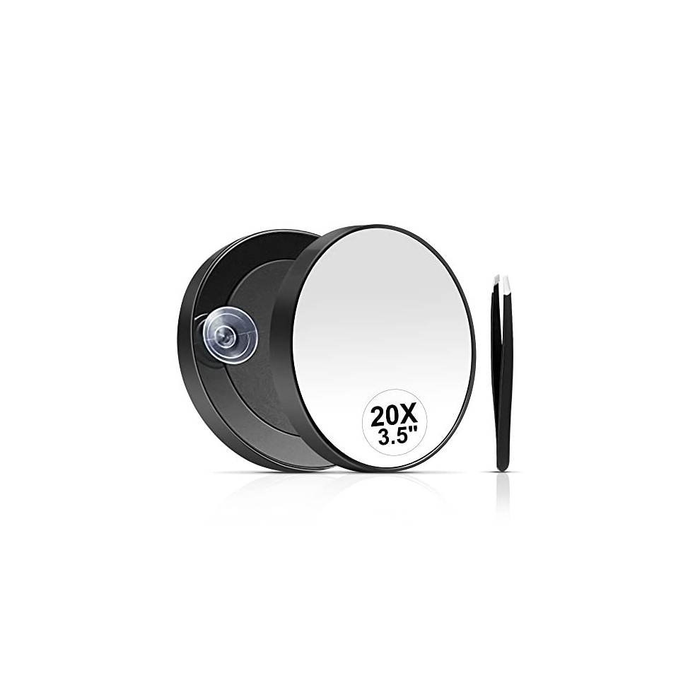 Miyadiva 20X Magnifying Mirror, 20X Magnifying Mirror Suction Cup And Tweezers, As A Mganifying Makeup Mirror, Pocket Mirror Set For Eyes Makeup 3.5