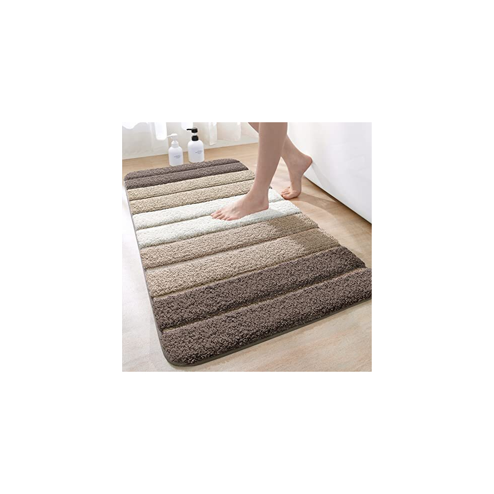 DEXI Bath Mat 60 x 110 cm Non-Slip Bathroom Mat Super Absorbent Water, Machine-Washable, Microfiber Absorbent Bathroom Floor Mat, Beige