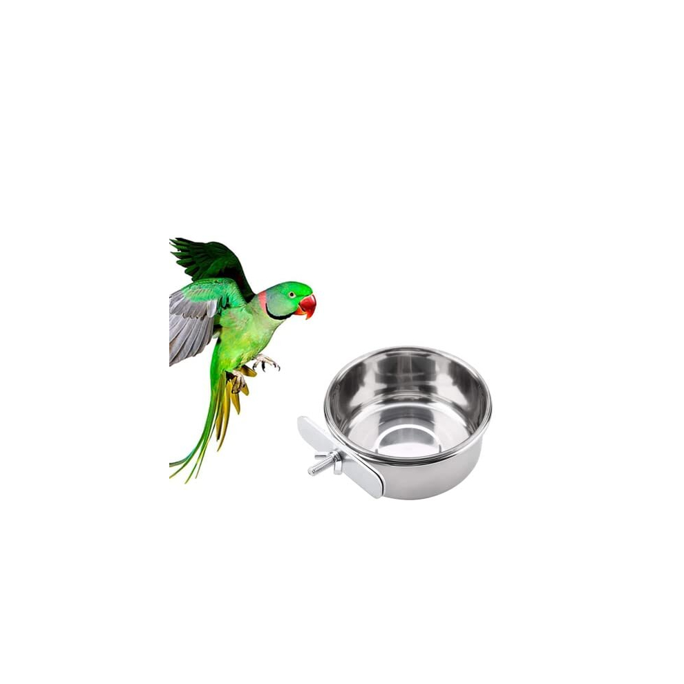 Stainless Steel Bird Cage Feeder Parrot Food Water Feeding Bowl Bird Parrot Feeding Cups with Clamp for Small Animal(M)