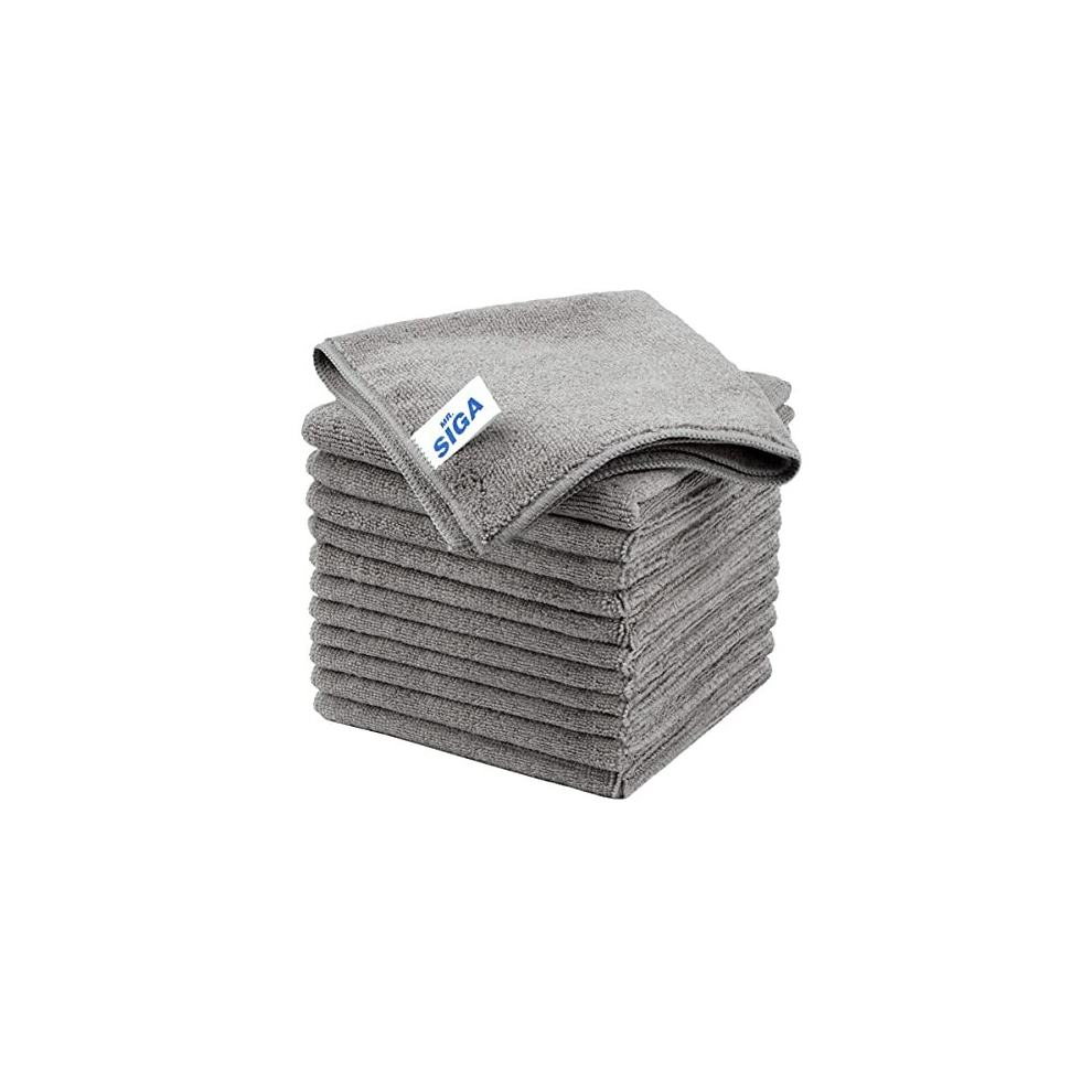 MR.SIGA Microfiber Cleaning Cloth, All-Purpose Microfiber Towels, Streak Free Cleaning Rags, Pack of 12, Grey, Size 32 x 32 cm(12.6 x 12.6 inch)