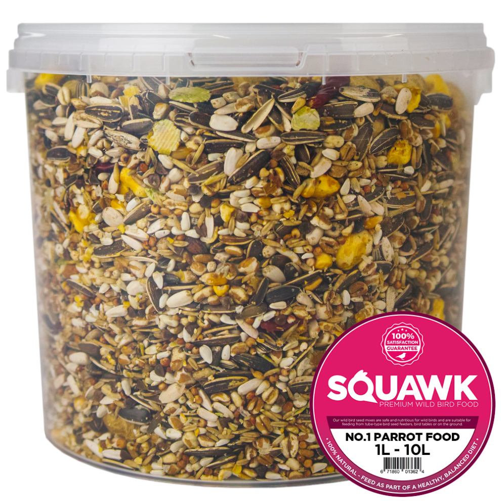 SQUAWK Premium Parrot Food - High Energy Bird Nut Seed Oat Feed Tub Mix