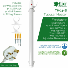 (120Cm / 240W) Tubular Tube Heater Economical with Built in Thermostat Home Greenhouse Bathroom
