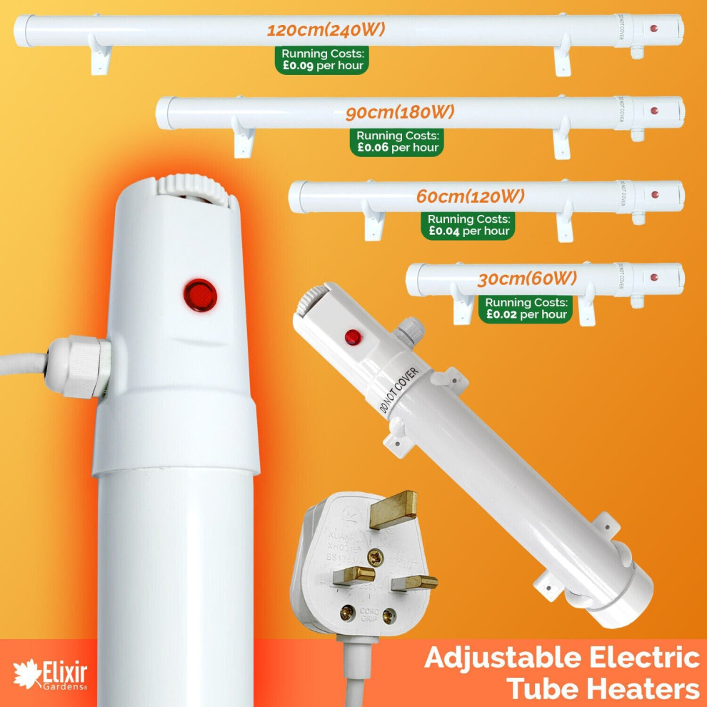 (30Cm / 60W) Tubular Tube Heater Economical with Built in Thermostat Home Greenhouse Bathroom