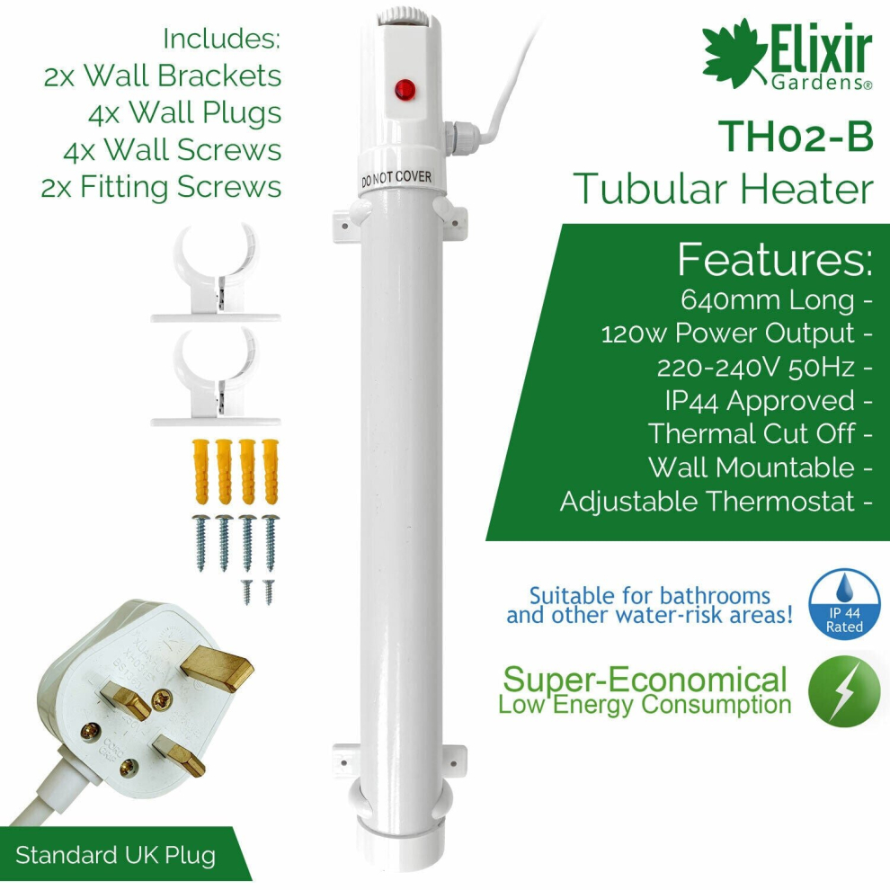 (60Cm / 120W) Tubular Tube Heater Economical with Built in Thermostat Home Greenhouse Bathroom