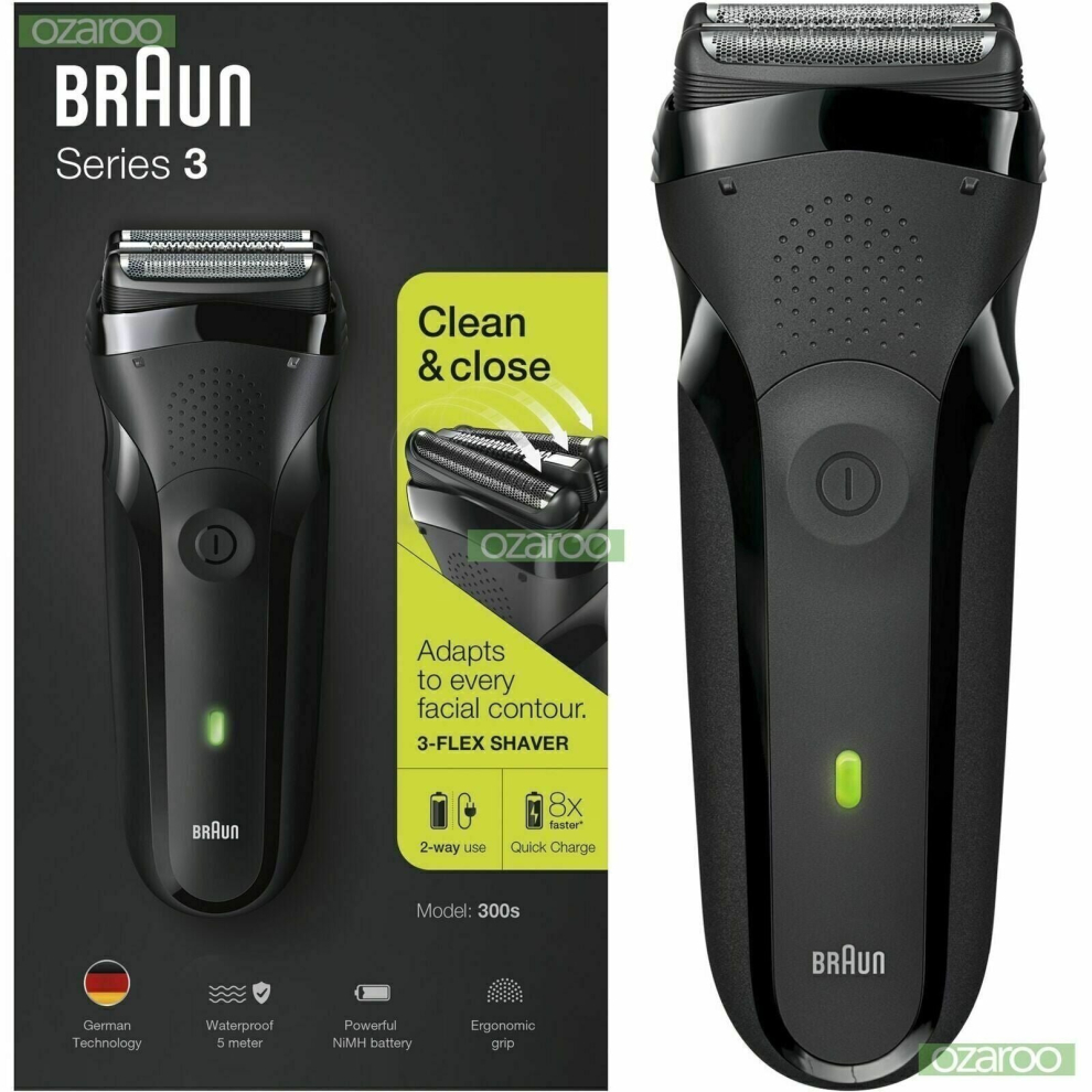 Sunukerr Braun Series 3 300S Mens Electric Shaver Rechargeable Waterproof Razor Jet Black