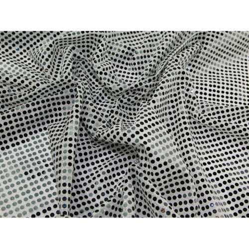 (Silver/Black) Minerva Sequin Stretch Knit Fabric - per metre