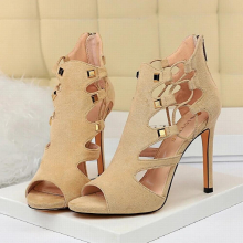 Women Fetish Stripper Sandals Ankle Boots 10.5cm High Heels Lace Up Gladiator Gladiator Peep Toe Yellow Summer Shoes
