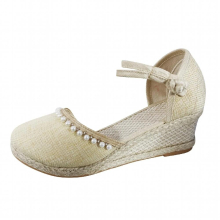 Bohemian Summer Women Linen Wedge Espadrilles Sandals Ankle Strap Close Toe Ladies Casual Platform Shoes