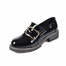 japanned leather metal buckle brogue shoes woman round toe leather band creepers espadrilles vintage derby shoes plus size y618
