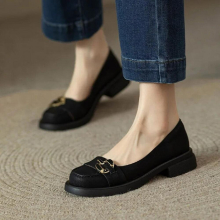 Spring Autumn Women Oxford Shoes Platform Leather Shoes for Women Loafers Metal Buckle Slip on Shoes Retro Boat Shoe 9781N