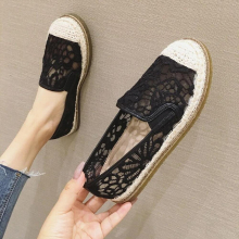 Two Style breathable lace hemp round toe loafers woman moccasins flats shallow women shoes slip on slingback espadrilles