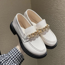 Women Shoes Beige Platform Shoes for Women Spring and Autumn Shoes Pedal Boat Office Metal Chain Casual Loafers