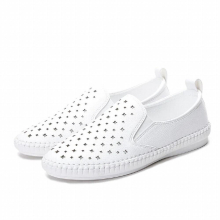 Size 42 Cut-Out Leather Shoes Woman Leather Espadrilles Creepers Comfortable Moccasins Slip On Ladies Flats Loafers
