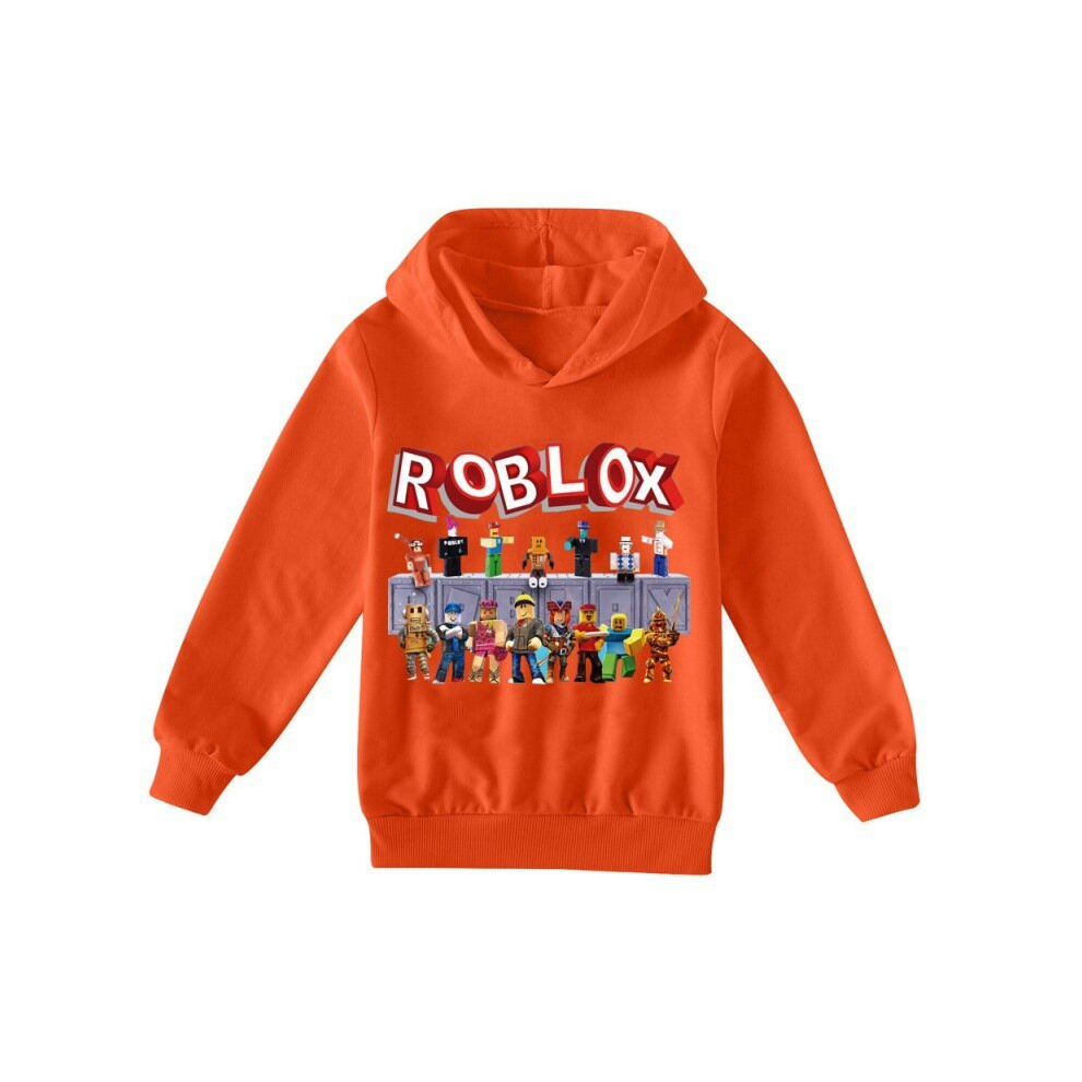 (orange, 140cm) Roblox Cartoon Boys and Girls Sweatshirt Long Sleeve Kids Hoodie