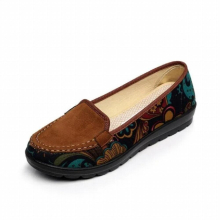 Spring Round Toe Slip On Casual Boat Shoes for Women Lightweight Soft Comfort Loafers Ethnic Retro Flat Heeled Mom Shoe