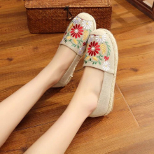 Flower Embroidered Women Linen Cotton Flat Espadrilles Shoes Ladies Casual Comfortable Slip-on Loafers Sneakers