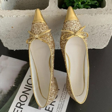 Pointed Toe Women Boat Shoes Summer Bling Butterfly-Knot Shallow Female Metal Flats Shoes Slides For Ladies