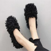 plush shoes boat shoes flat shoes European 12021 autumn and winter lamb curly single shoes women