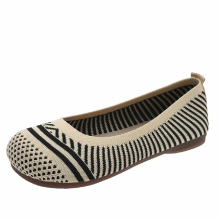 Women Casual Shoes Spring Espadrille Striped Sneakers Knitting Flat Heel Square Toe Summer Flats Loafers For Holiday Weekends
