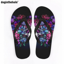Doginthehole Ladies Summer Slippers Home Non-slip Flip Flops for Men Hot Gothic Skull Rose Couple Beach Sandals