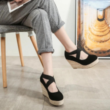 Heel Espadrilles Women Suede Wedge Single Shoes Shallow Mouth SANDALS High Heels Spring Autumn