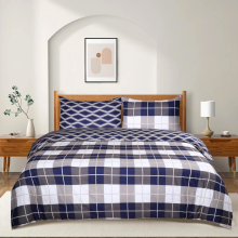 (Navy Check, King) Duvet Cover Single Double King Floral Bedding Sets