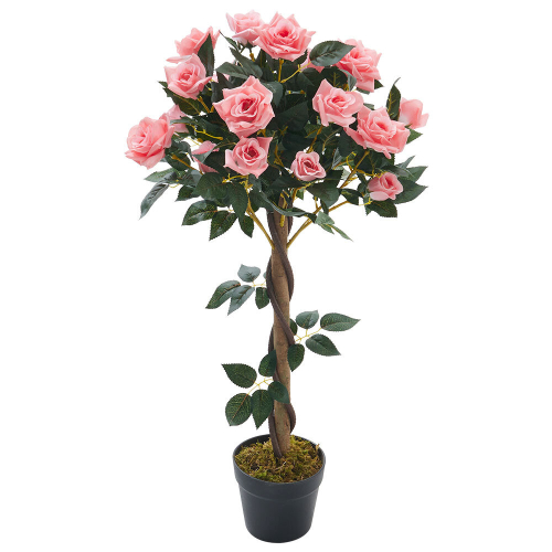 Living And Home 90cm Pink Artificial Rose Flower Tree in Pot 1