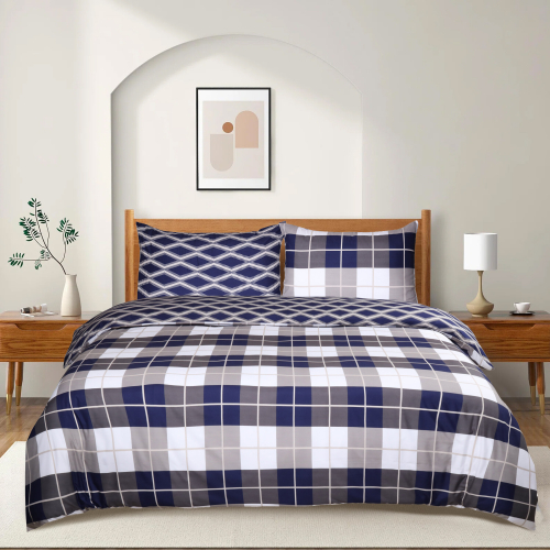 Imperial Rooms (Navy Check, Double) Duvet Cover Single Double King Floral Bedding Sets