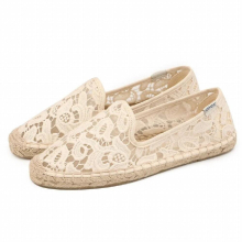 Espadrilles lace embroidery flower loafers women triangle mesh flats moccasins reflective lace plaid hemp fishermans shoes woman