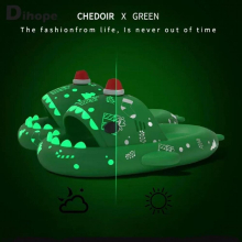 Christmas Graffiti Luminous Shark Slippers Unisex Platform Sandals Indoor Bathroom Anti-Skid Slides Summer Soft Beach Flip Flops