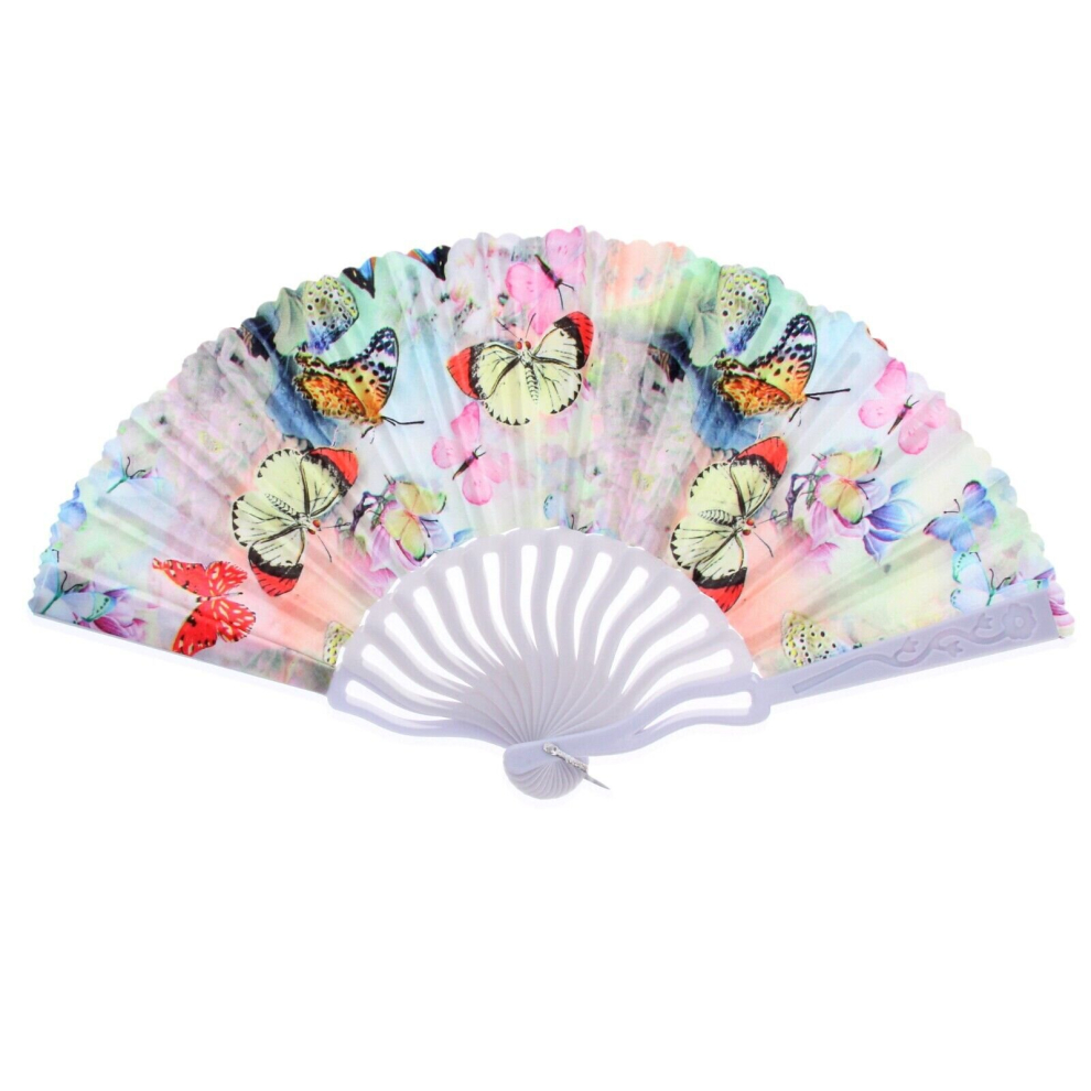 (Assorted Butterfly) Hand Held Fans Folding Fabric Spanish Portable