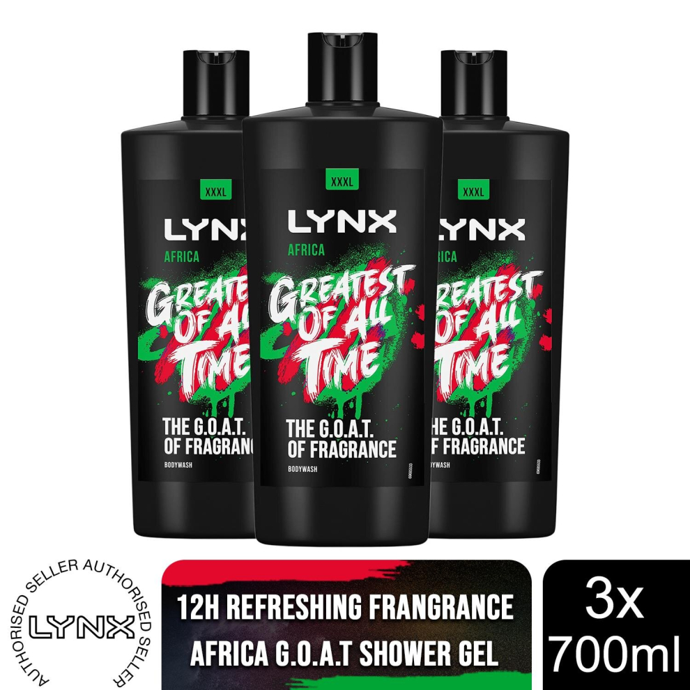 (Africa, 3 Pack) Lynx Shower Gel 700ml, 3 or 6 Pack