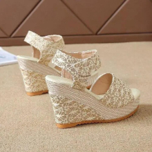 Summer Lace Denim Womens Platform Sandals High Heels Womens Shoes Open Toe Espadrilles Comfortable Sandals