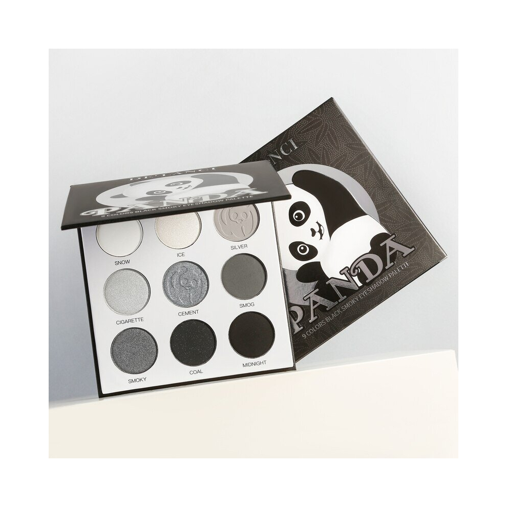 (Black) Black White Grey Eyeshadow Palette,DE'LANCI PANDA 9 Colors Silver Pigmented for Halloween SFX Makeup,Mini Smoky Eyeshadow Pallet