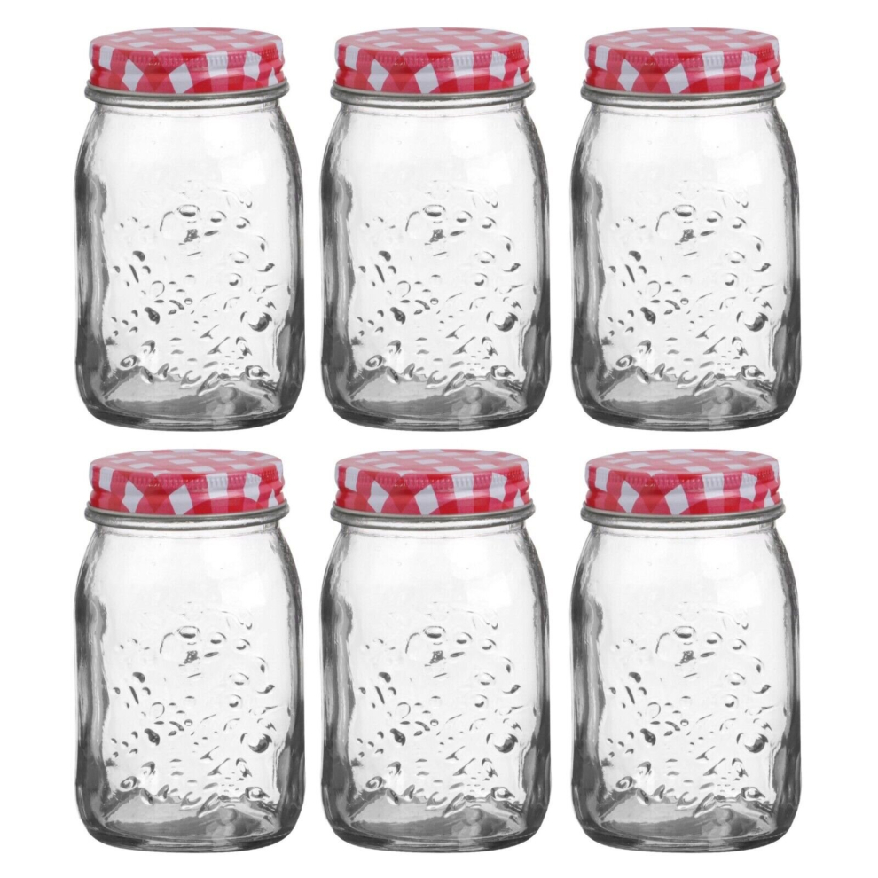 Jam Jars Wide Mouth Glass Mason Preserving Pots Red Chutney 500ml 6x