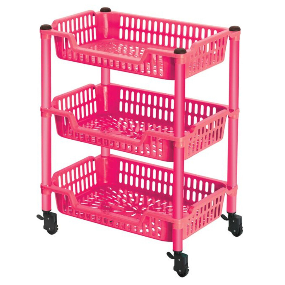 (3 Tier - Pink) 3/4 Tier Kitchen Trolley Fruit Vegetable Storage