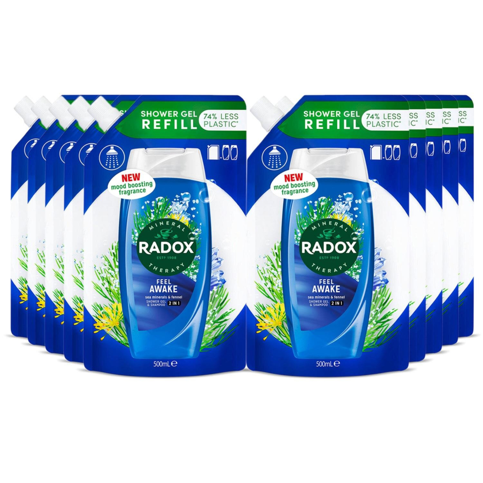 Radox (Feel Awake, Buy 10) Mineral Therapy Showergel Refill Pouch 500Ml