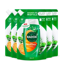 (Feel Refresh, Buy 5) Radox Mineral Therapy ShowerGel Refill Pouch 500ml