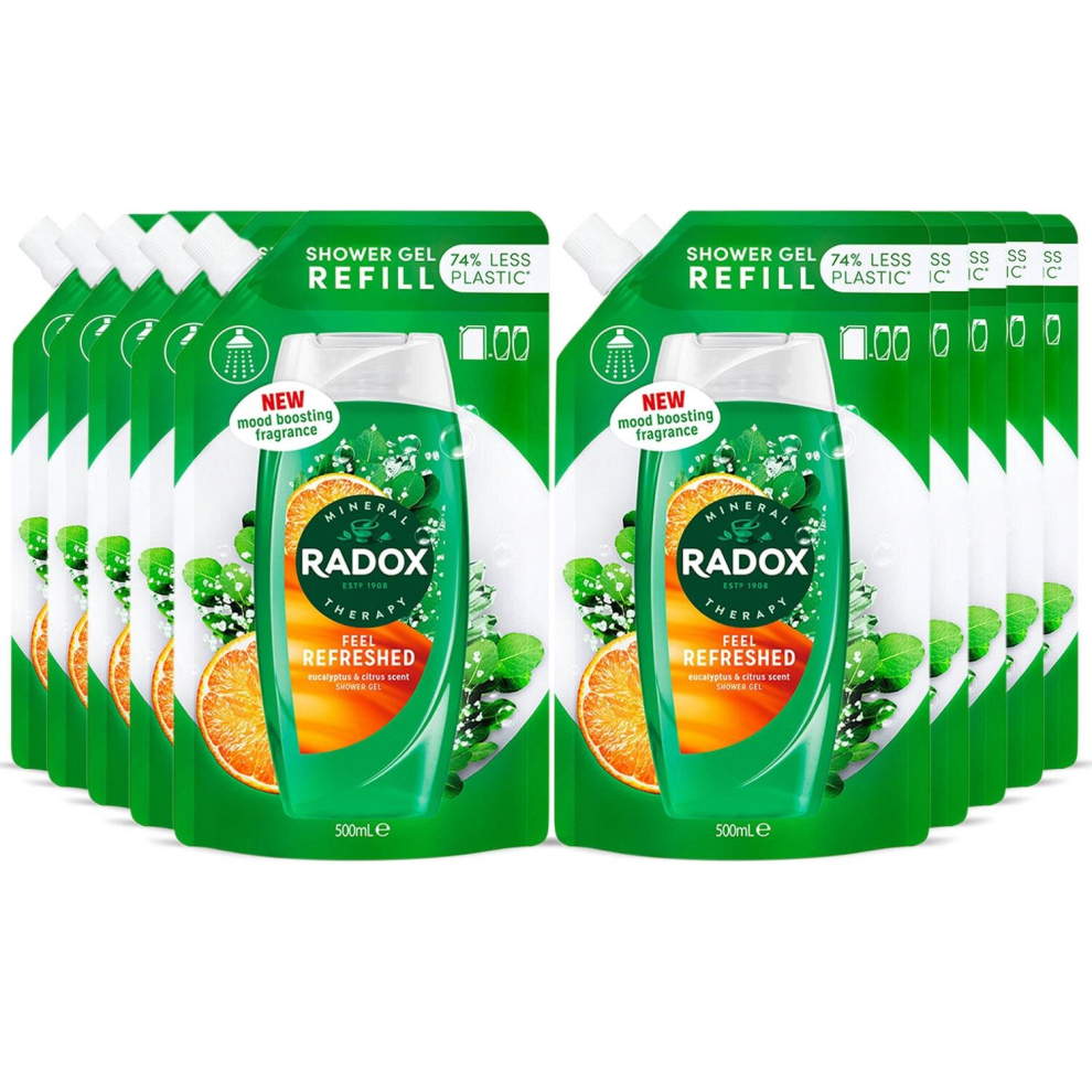 (Feel Refresh, Buy 10) Radox Mineral Therapy ShowerGel Refill Pouch 500ml