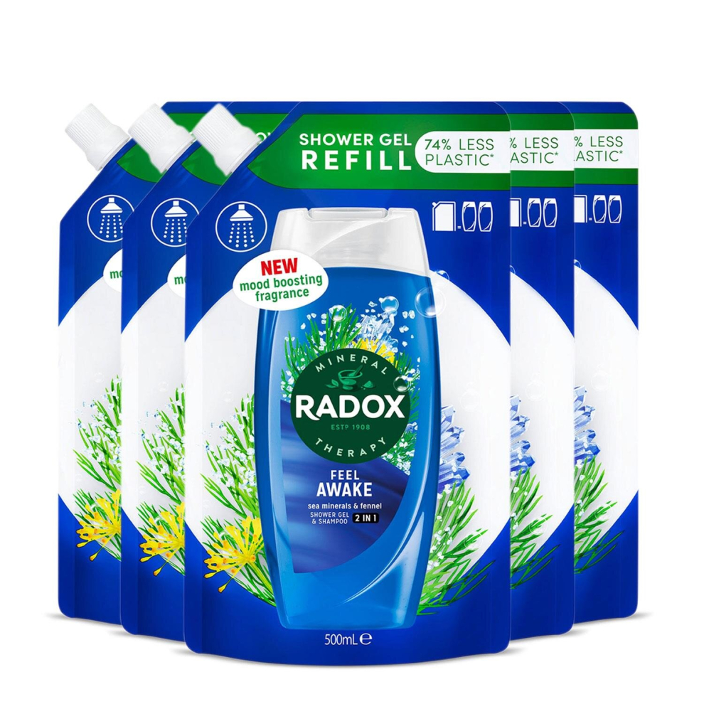 (Feel Awake, Buy 5) Radox Mineral Therapy ShowerGel Refill Pouch 500ml