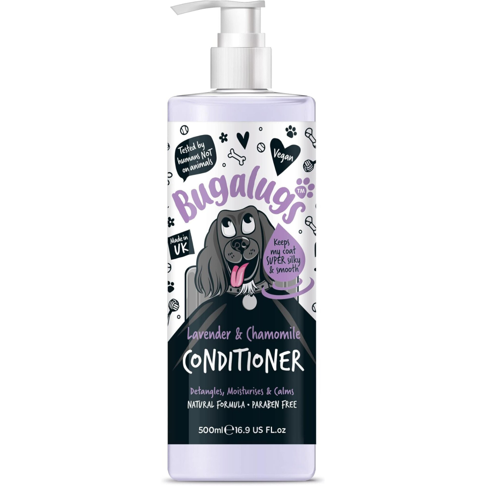 BUGALUGS Dog Conditioner with Lavender & Chamomile dog perfume, best grooming Conditioner for dogs, puppy & smelly pet that detangles & moisturises