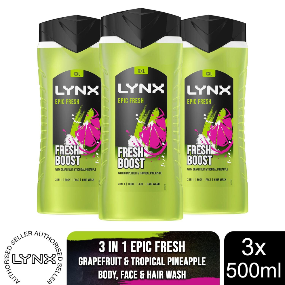 (Buy 3) Lynx Epic Fresh Shower Gel 500ml, 3 or 6 Pack